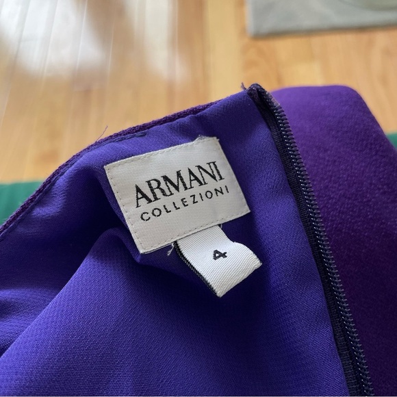 ARMANI COLLEZIONI Purple Wool Black Patent Bow Strip Accent Sheath Dress EUC 4 - Picture 6 of 9